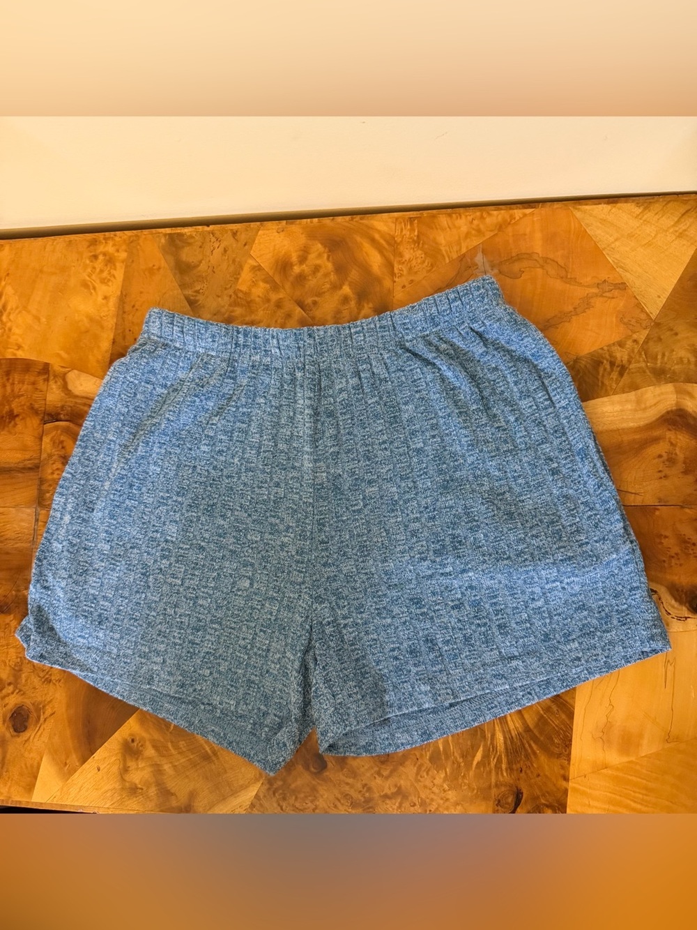 Blue S Soft Ribbed Lounge Shorts Pajama Sleepwear Athleisure Pockets